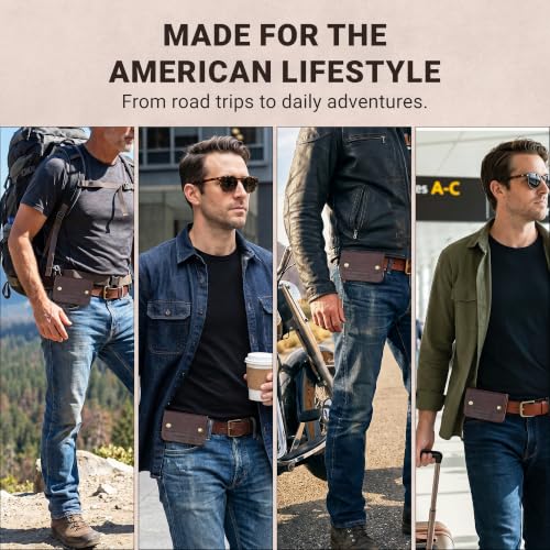 Image of ROGUE WALLET Brown Travel Belt Wallet for Men - Full Grain Leather Cash Holder with Secure Snap Closure, Hidden Card & ID Carrier - Slim Travel Accessory for Everyday Carry