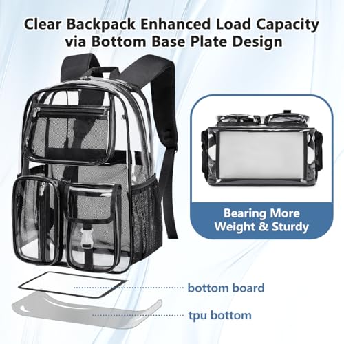 Cusangel Clear X-Large Backpack Heavy Duty Clear BookBag,17.5inch TPU Large Capacity See Through Backpack for Sport Events,Travel,Plastic backpacks for 15age+ 5