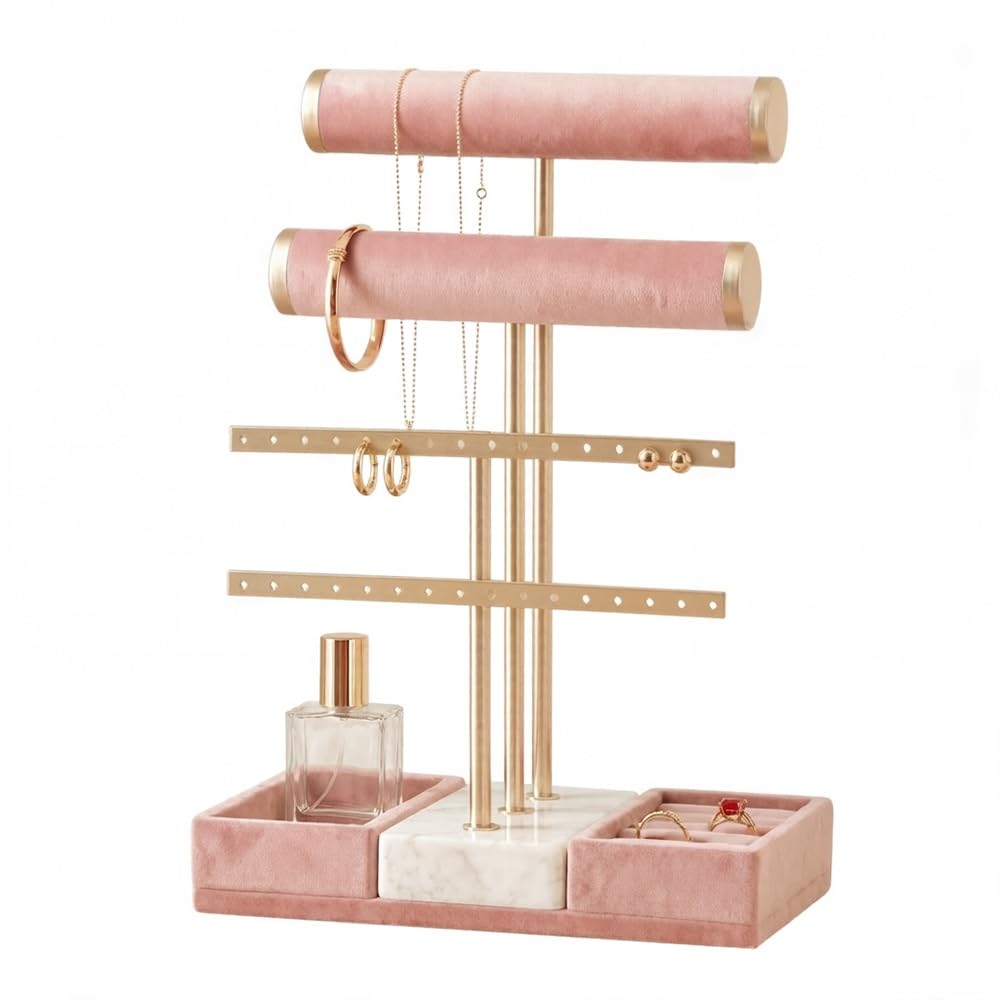 CJHFR472SG Jewelry Organizer Stands Velvet Jewelry Metal Multi-Layer Organizer Stand for Necklaces Bracelets Rings Jewelry Display Stand