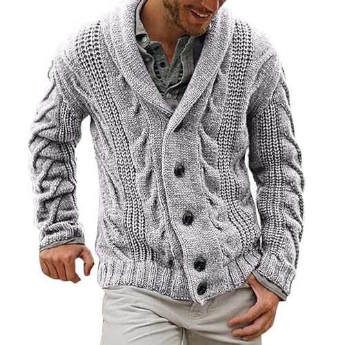 Pull col châle homme contre le froid style torsadé manches longues