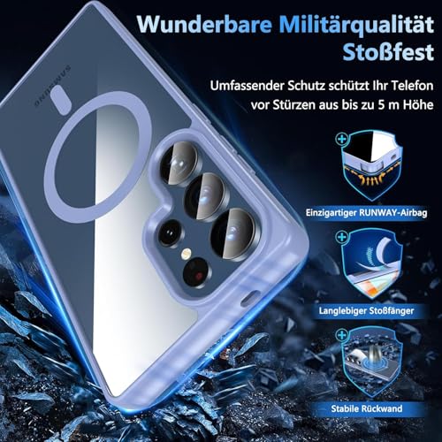 Image of OWKEY Galaxy S25 Ultra Case 6.86'',Magnetic S25 Ultra Case for Magsafe with Tempered Glass Screen, [Shockproof Military] Transparent Back Slim Bumper Cover Phone Case Galaxy S25 Ultra, Light Blue