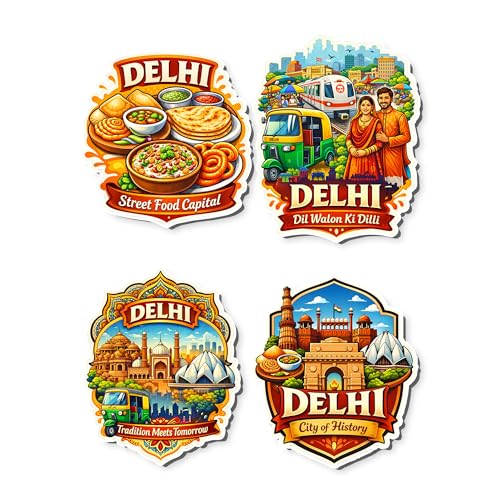Image of Regalo Casila Delhi Tourism Souvenir Fridge Magnets Set of 4 Street Food Capital Dil Walon Ki Dilli City of History Decorative Refrigerator Magnets