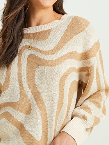 ALTAR'D STATE Women's Long Sleeve Knitted Bella Sweater, Tonal Swirl Casual Fit Brown and White Pullover, Taupe, Small4
