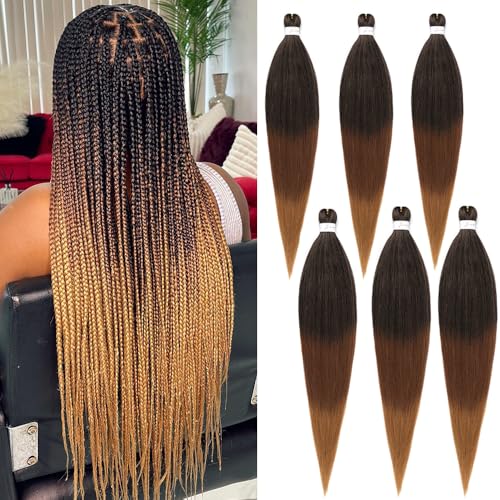 Pre stretched Braiding Hair 32 Inch Braiding Hair Extensions Hot Water Setting Synthetic Hair Pre Stretched Crochet Braids Hair(32 Inch,6 Packs,1B/30/27#