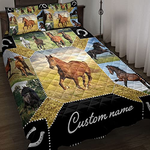 Ohaprints Custom Horse Farm Animal Farmer Farmhouse Idea Personalized Name Quilt Blanket & Pillowcases, Quilts Bedding Set & Pillow Cover, King Queen Double Twin Throw Full Size Bedspread Bed Sets #TOP1