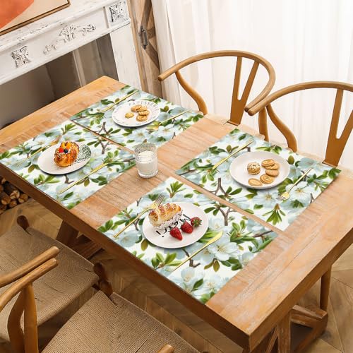 Sets de table lin imperméable 45x30cm, décoration de table rectangulaire fleurs lot de 6