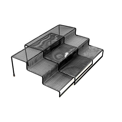 Mind Reader 3TSHELF2-BLK 3 Tier Multi Purpose Kitchen Storage Organizer Steps, 2 Pack, Metal Mesh, Black