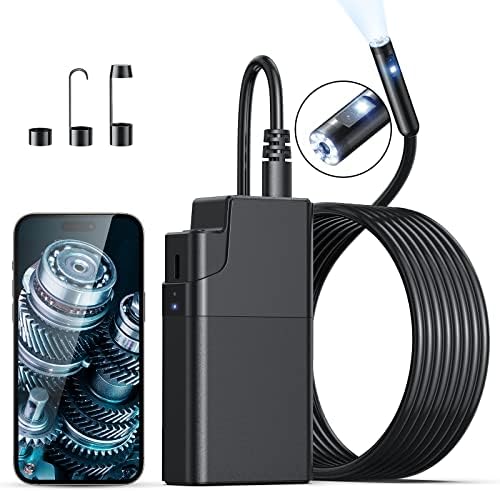 Wireless Endoscope, 2560P HD WiFi Borescope with Dual Lens, IP67 Waterproof Endoscope Camera with Light, Inspection Camera with 9 LED Lights for Android and iOS Smartphone, 16.4FT