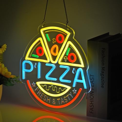 Image of Pizza Neon Sign, Neon Lights Hanging Wall Art Decoration for Restaturant Shop Bar Market Bakeries Cafe Celebration Home Decor, USB Powered Ultra Bright Dimmable,12.6x12.6inches