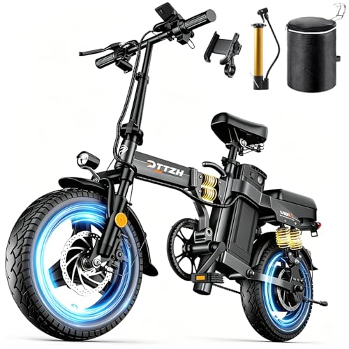 DTTZH A12 1000W Folding Ebikes for Adults, 28MPH Electric Bike Foldable, 14' Commuter Foldable...