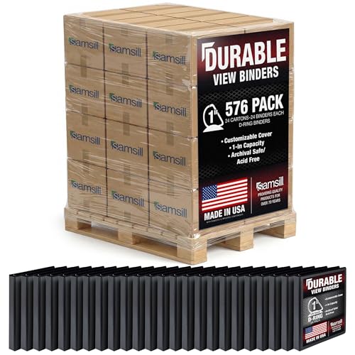 Image of Samsill Durable 1 inch 3 Ring Binder, D Ring Binder, 100% Recycled Chipboard, Black, Pallet of 576 Binders in 24 Cartons