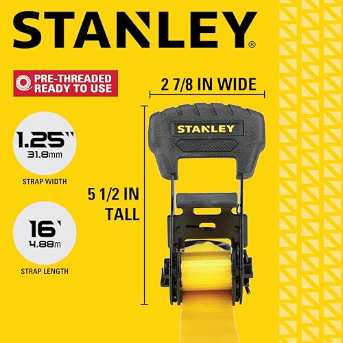 STANLEY S1020 1.25" x 16' Pre-Threaded Ratchet Straps - 1,000 LBS Safe Working Load / 3,000 LBS Break Strength, 2 Pack by STANLEY - Image 5