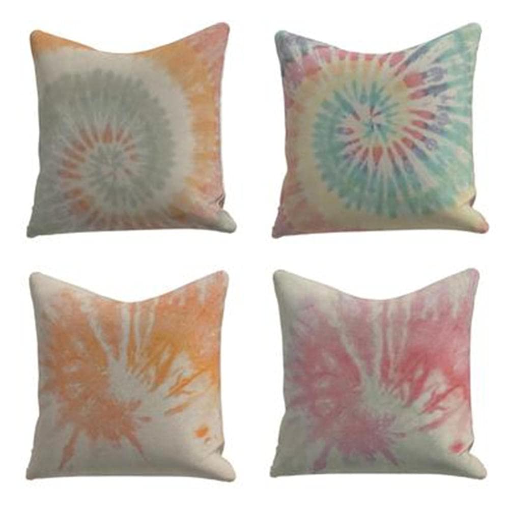Fundas de Cojines 65x65cm,Juego de 4 Fundas Cojines Decorativos Lino de Algodón Cuadrado Doble Cara Cremallera Invisible Funda de Almohada para Sofá Camas Dormitorio Coche(Mandala de teñido anudado)