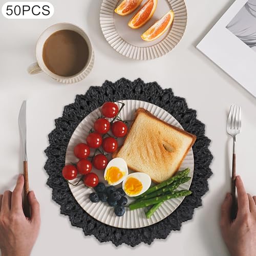 50 Platos Cargadores Antiguos Redondos 13" Negro miniatura 4