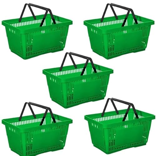 My Shopfittings Green 5 X Basket 21 Litre Retail Shop Supermarkets 5 Tier Stacking Metal Baskets (Green 5 X Basket 21 Litre)