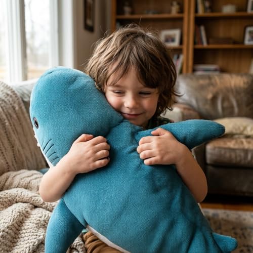 Image of 39.4 inch Blue Giant Shark Plush Pillow, Super Soft Toy | shark-shaped pillow for kids' room decor. Perfect bedtime gift for boys and girls. Soft plush toy for cuddling.