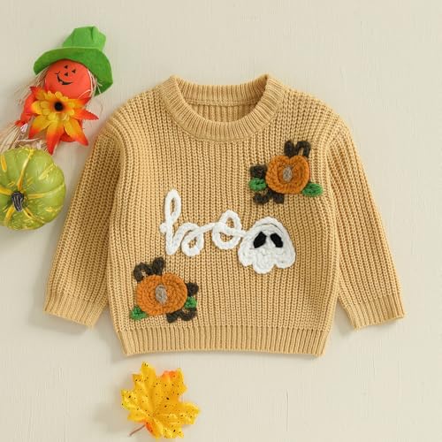 Baby Boy Girl Halloween Outfit Pumpkin Knit Sweater Ghost Embroidery Knitwear Toddler Halloween Fall Clothes2