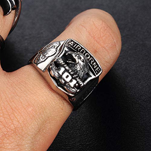 US Army 101st Airborne Division Titanium Steel Ring, Military Veteran Eagle Engraved Memorial Ring for Men Classic Collection4