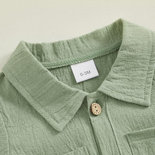 Honganda Newborn Baby Boy Summer Jumpsuit Short Sleeve Button Down Cotton Linen Shirt Romper Gentleman One Piece Outfit thumb #3