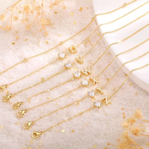 Image of NECOCY Initial Heart Diamond Anklets for Women Waterproof, Non Tarnish 14k Gold Plated Letter Ankle Bracelets Dainty, Summer Beach Bikini Jewelry Gifts for Women