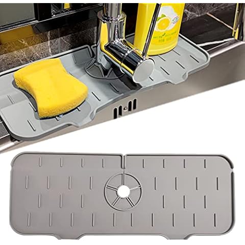 Kitchen Faucet Sink Splash Guard Silicone Sink Splash Guard Behind Faucet Water Catcher Mat for Kitchen Bathroom Sink Protectors Countertop Silicone Soap Tray Sponge Holder and Organizer Cover