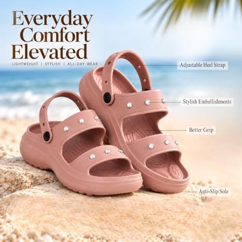 Image of TRASE Clogs Double Strap for Women | Back Strap Stylish | Comfortable, Light Weight Stylish | Anti-Skid | Everyday & Waterproof Use Mules