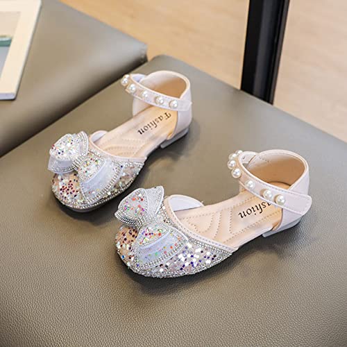 Girls Glitter Sandals Slip on Low Heels Pearl Princess Dress Shoes Party Wedding Flower Girl Shoe for Toddler2
