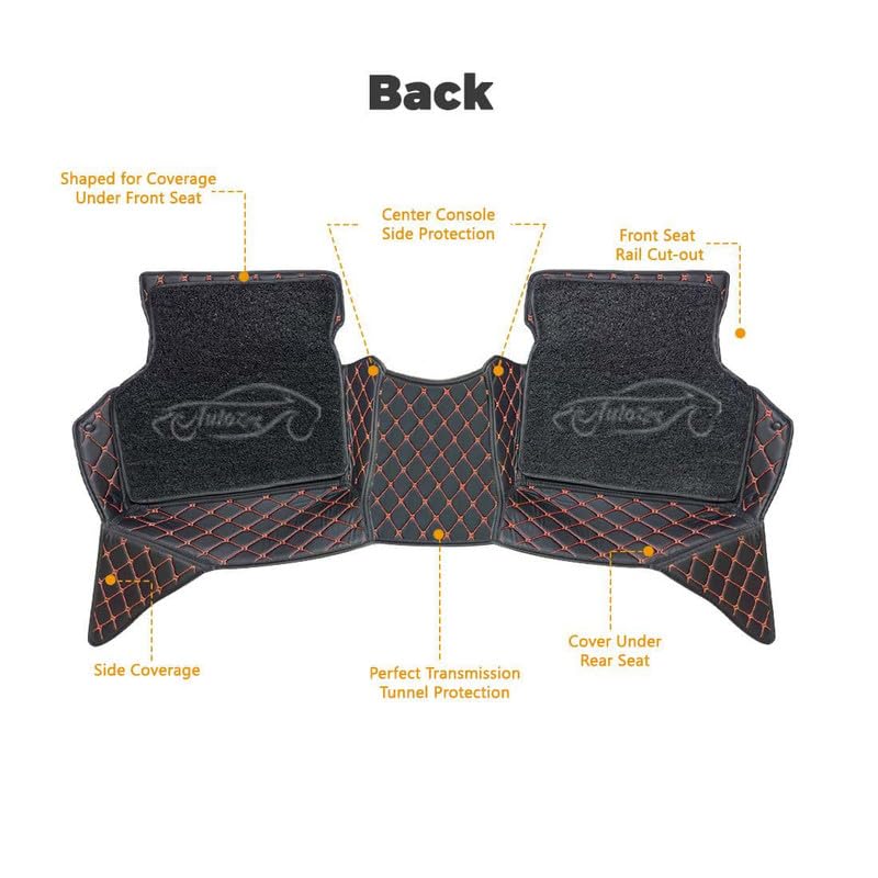 Image of 7D Luxury Car Floor Mat for Skoda Superb (2017 to 2022) | 7-Layer Leather, Curly Base, Heel Pad, Anti-Skid & Waterproof (Black Red)