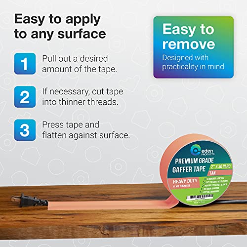 Image of EdenProducts Professional Grade Gaffer Tape 2 inch x30 Yards, Floor Tape for Electrical Cords & Cable, Non-Reflective Matte Finish Gaff Tape, No Residue Multipurpose Tan Gaffers Tape 2 inch (Pack of 2)