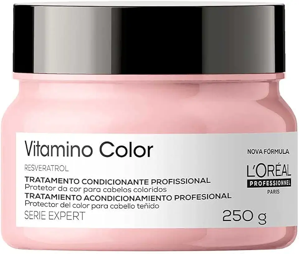 L'Oréal Professionnel Máscara de Tratamento Vitamino Color, Protege e preserva a cor do cabelo, Aumenta o Brilho e a Vibração da Cor, Hidrata e Desembaraça, Para cabelos com coloração, 250g