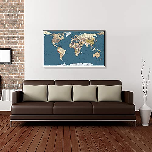 Welmeco Large Office Wall Decoration Detailed World Map Canvas Prints With Premium White Frame Push Pins Travel Map Of The World Picture Artwork For Modern Home Office Living Room Decor #TOP3