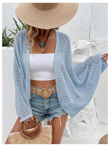 Image of Verdusa Women's Open Front Oversized Cardigan Spring Vacation Outfits Hollow Out Knit Lightweight Sweater Beach Cover Up