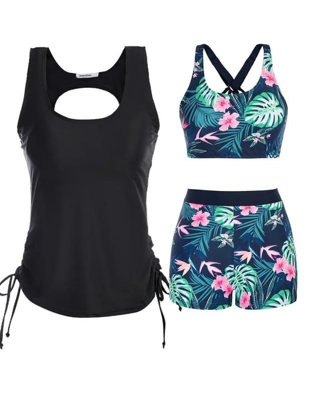JASAMBAC Tankini Mit Shorts, Badeanzug Damen Bauchweg，3-Teiliger...