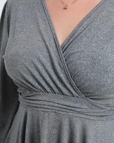 Plus Size Tops for Women Lace Long Sleeve Fall Shirts Casual Dressy Wrap V Neck Pleated Tunic Top4