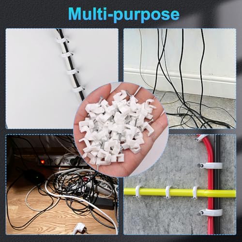 mxuteuk 630PCS Cable Clips with Steel Nails,4/5/6/8/10mm Round and 5/6mm Square White Cable Wire Clips,Wall Clips for Cords,Cable Cord Clips for RG6 RG59 CAT6 RJ45
