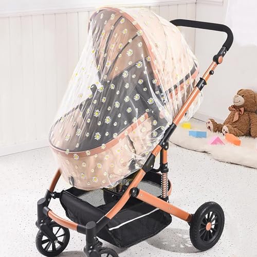 BQSAZHYJ Mosquito Net for Stroller,Baby Pram Net Portable Daisy Print Stroller Netting Cover Perfect Bug Net for Strollers,Bassinets,Mini Crib,Cradles and Playards (White Daisy)