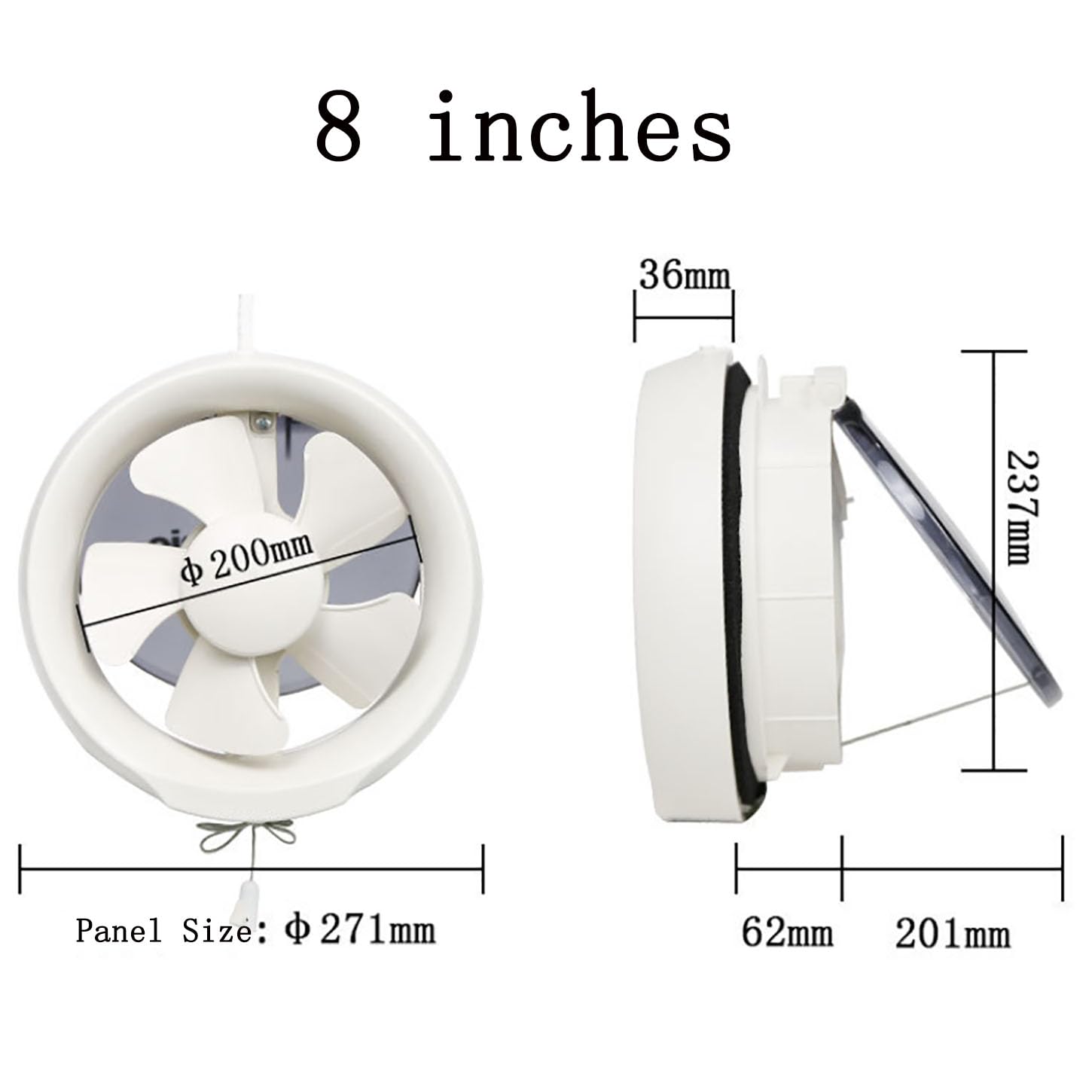 Extracteur d'air Salle De Bain,Extracteur Air Chaud avec Clapet Anti-Retour,Rond Ventilateur Mural,Moteur en Cuivre Pur,pour Cuisine,Serre,Garage,WC,Corde De Traction Manuelle,8 inches