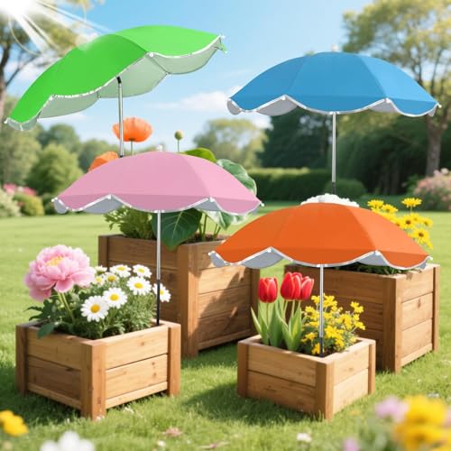 LCHUANG 4Pack Plant Umbrellas for Outdoor 24inch Plant Shades for Outdoor with Durable 39.5 High M-Shaped Plug for Stronger Wind Resistanc Flower Potted Garden Beds