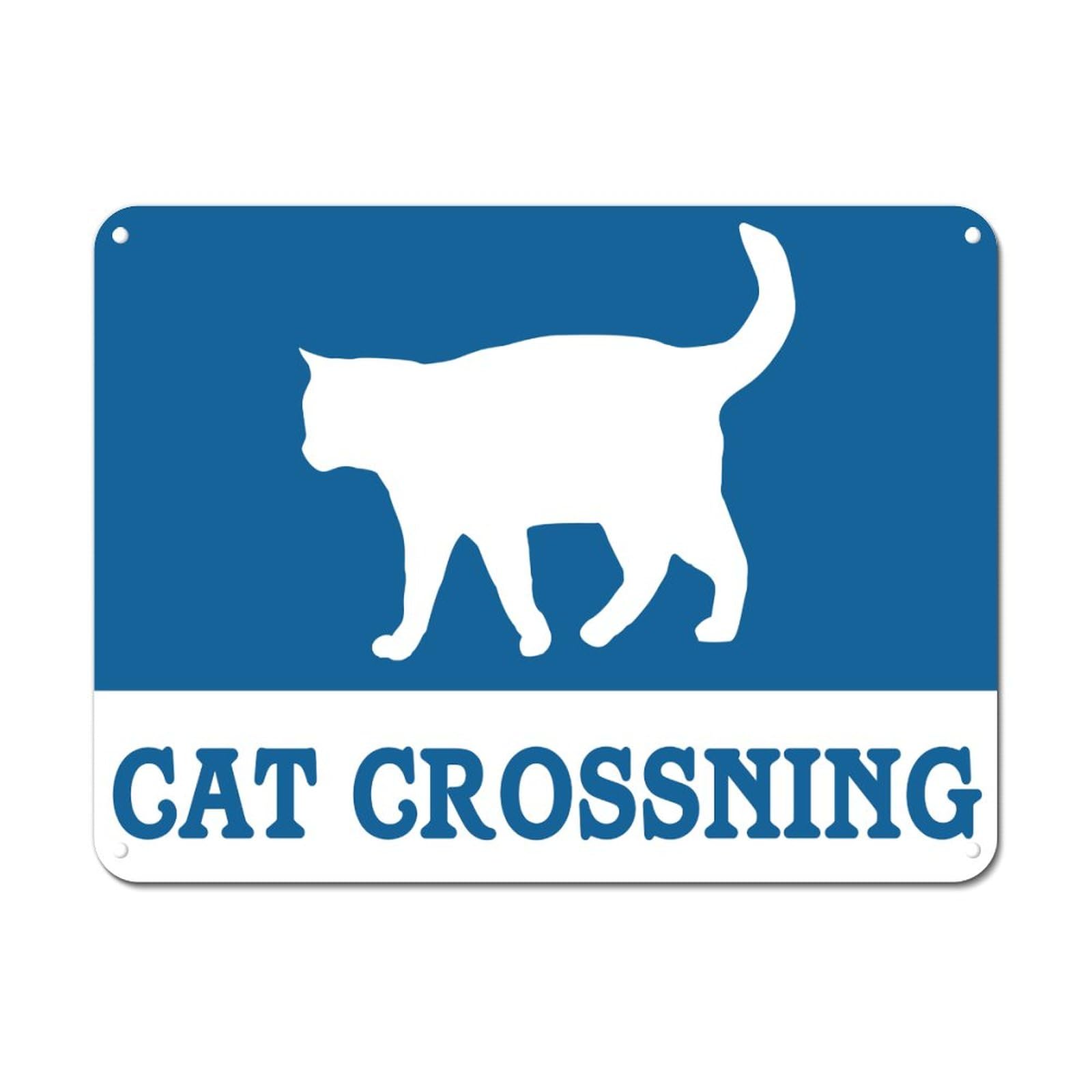 ENEDNATE Caution Cat Crossing Vintage Warning Metal Sign 12x16 Inch Modern Waterproof Caution Notice Aluminum Tin Signs for Indoor & Outdoor Road Community Street Park Decoration Wall Art