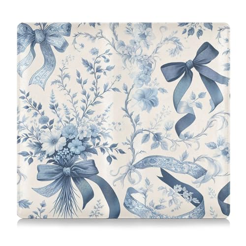 Burbuja Car Registration and Insurance Holder, Blue Bow Flowers Leather Vehicle Glove Box Organizer Document Wallet Accessories Case