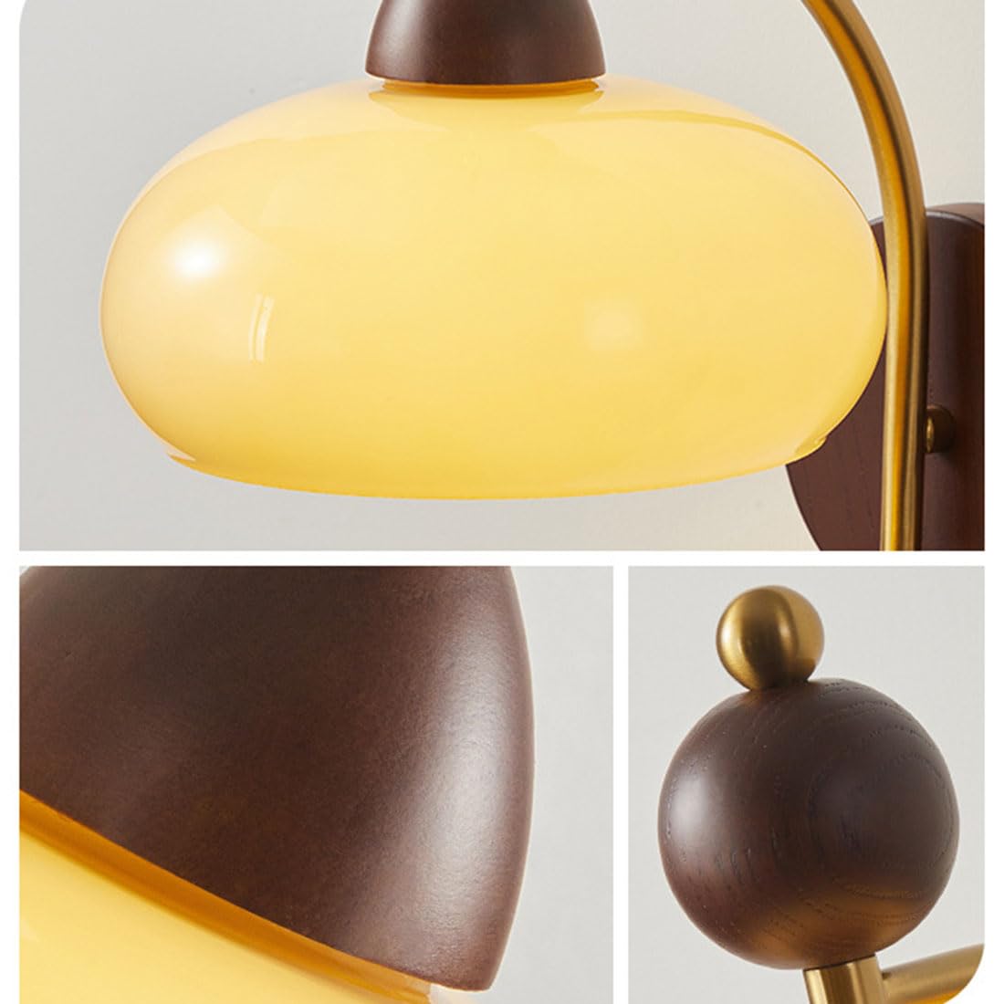 Applique Moderne con Paralume in Vetro, Base in Legno Rustico, Collo D'Oca, Stile Nordico Industriale, Ideali per Soggiorno, Comodino, Veranda e Ingresso.