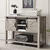 OKD Farmhouse Entryway Table with Sliding Barn Doors, 46 Inch Rustic Console Sofa Table with Adjustable Shelf and 2 Closed Storage Cabinets for Entry, Hallway, Living Room, Light Rustic Oak
