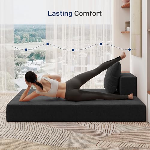 Image of Living&Giving Cloud Sectional Couch for Living Room, Modular Boneless Couch with 1 Ottoman, Middle-seat Can Be Combined with Modular Sofa, Customizable Layout for Any Space, Black