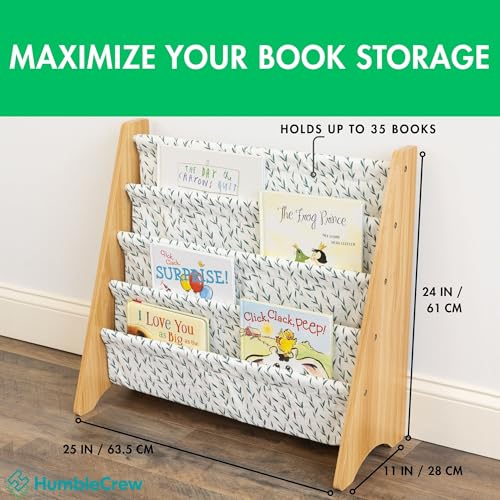 Image of Humble Crew Kids Bookshelf, 4-Tier Front-Facing Book Display Organizer, Montessori Toddler Bookcase for Playroom, Bedroom & Reading Corner, Natural /White /Green