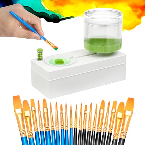 Finfinlife Paint Brush Cleaner Tool - 20 Painting Brushes & Brush Rinser Paint Water Dispenser For Acrylic cover