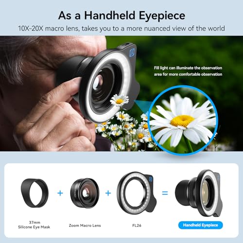 APEXEL 10-20X Macro Lens for iPhone & Android Phones | HD Photography Lens Kit with Universal Clip & 45-Mode Fill Light | Capture Still Life Close-Ups, Insects, Plants, Jewelry, Food & Small Objects