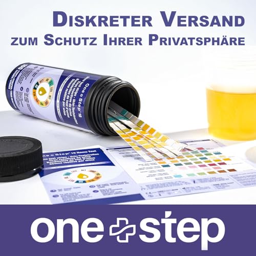 100 x One+Step Urin Teststreifen für 10 Parameter I Mit Farbkarte für genaues hygienisches Ablesen I Keton, Glukose, Bilirubin, spez. Dichte, Blut, pH, Protein, Urobilinogen, Nitrit, Leukozyten