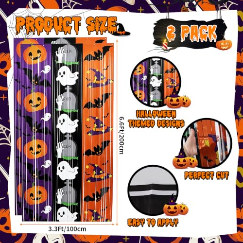 Image of TONIFUL 2Pc Halloween Ghost Tombstone Metallic Foil Fringe Curtain Streamer