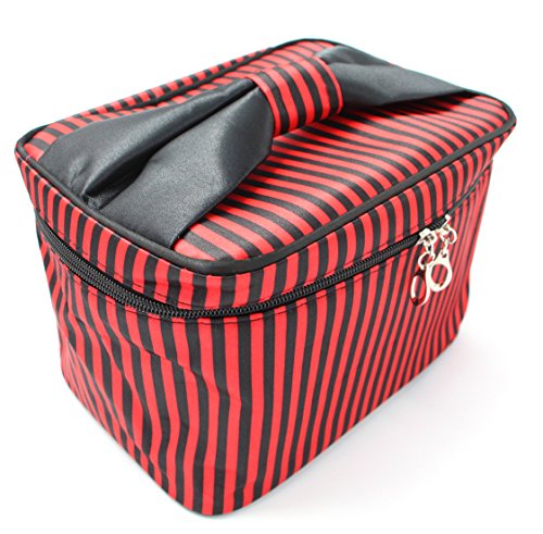 HOYOFO Women Portable Travel Cosmetic Bags with Brush Holder Make Up Bags (Black Stripe)