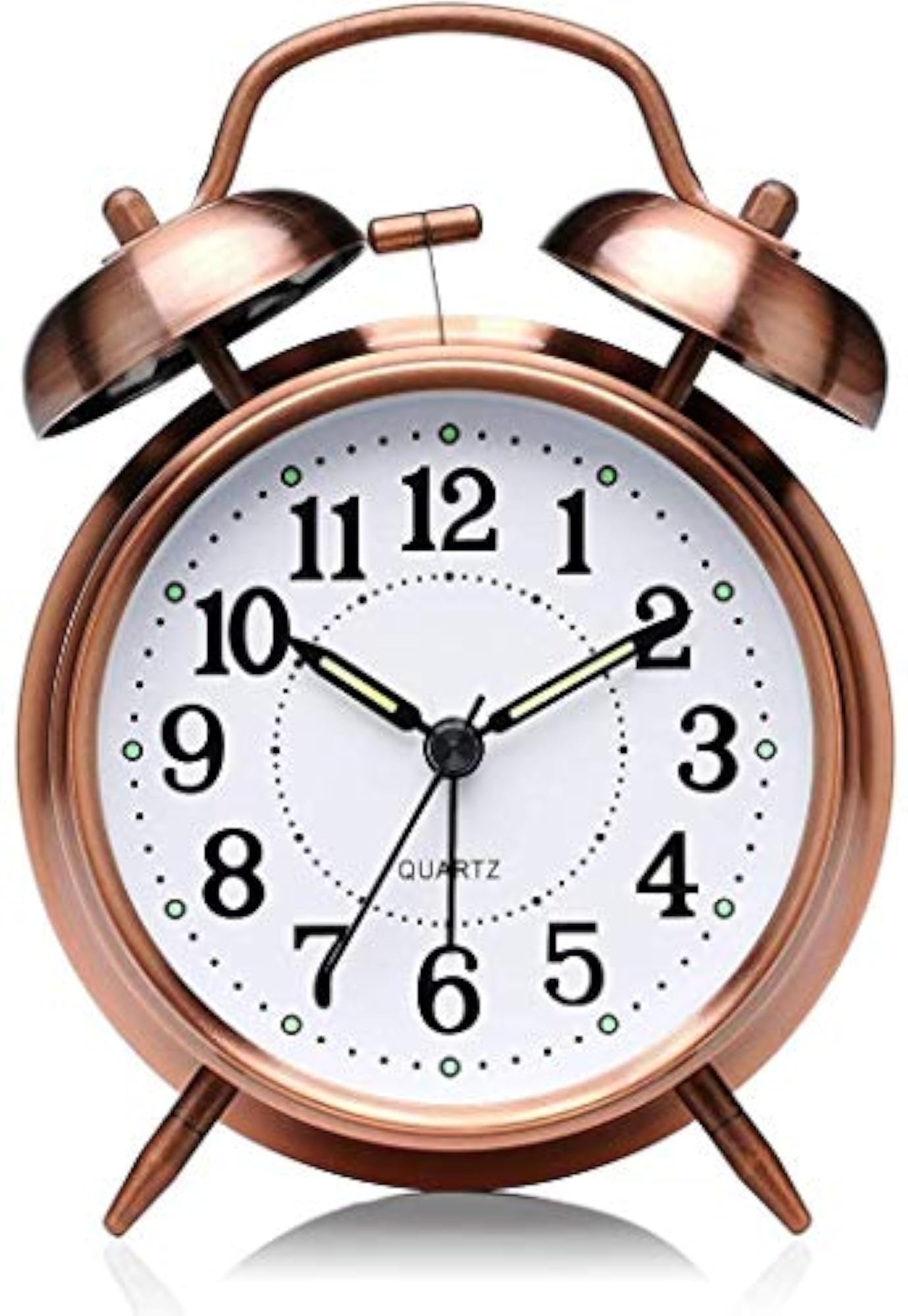 Vintage Twin Bell Copper Table Alarm Clock with Night LED Light